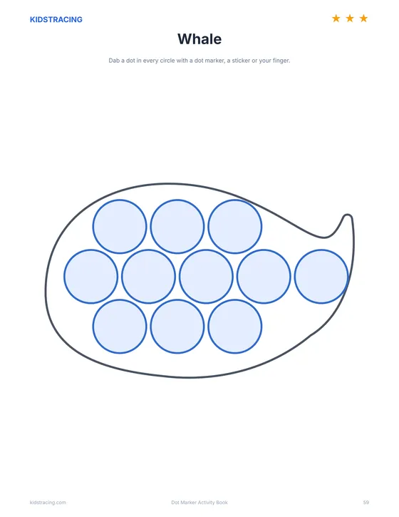 Whale dot marker page from the Dot Marker Activity Book