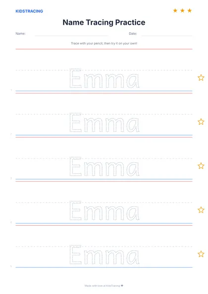 Preview of a name tracing worksheet